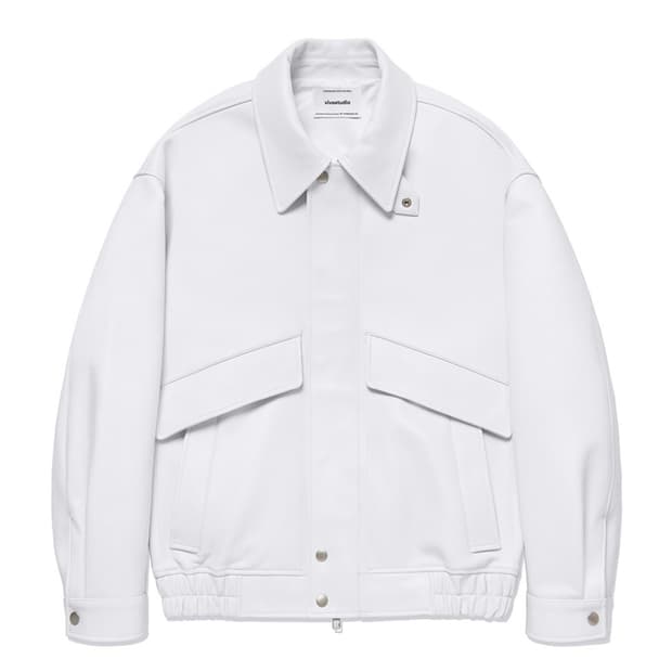 비바스튜디오 리얼레더 오버핏블루종 레더싱글자켓 화이트