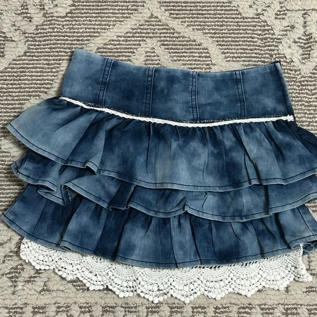 모리걸 히메갸루 오네갸루 레이스 데님워싱스커트 