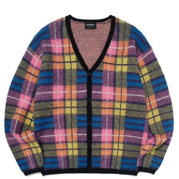 위캔더스 체크 퍼 가디건 핑크 