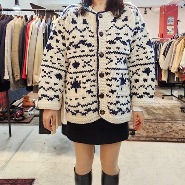 캐나다 핸드메이드 양모 인디언 코위찬 스웨터 cowichan