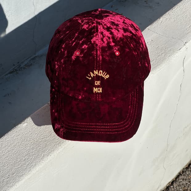 [F] 제인송 벨벳 버건디 볼캡 모자