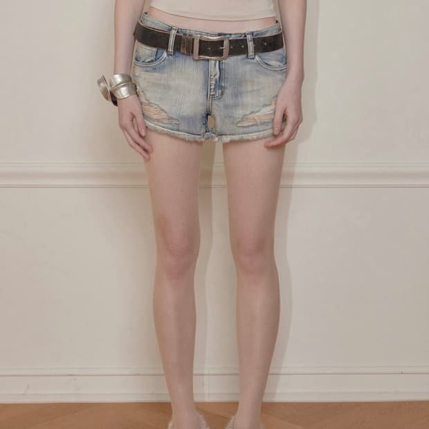 보헤미안서울 LIGHT SLUB DAMAGE SHORTS, BLUE 쇼츠