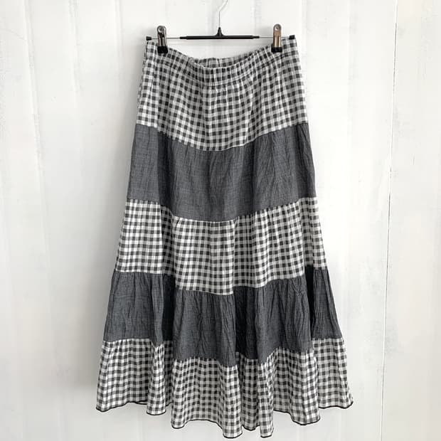 Gray Check Patchwork Long Skirt