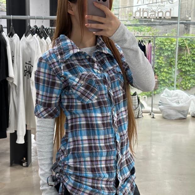 Vintage 체크셔링 포켓 반팔셔츠