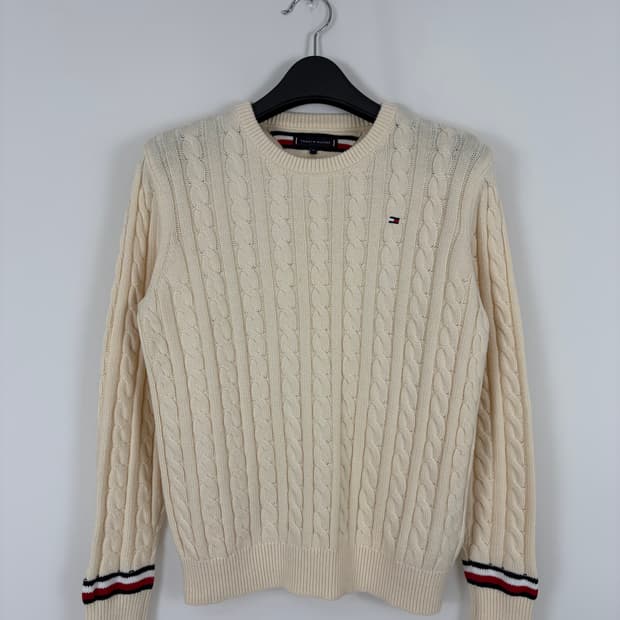 a58) 타미힐피거 아이보리 케이블 니트