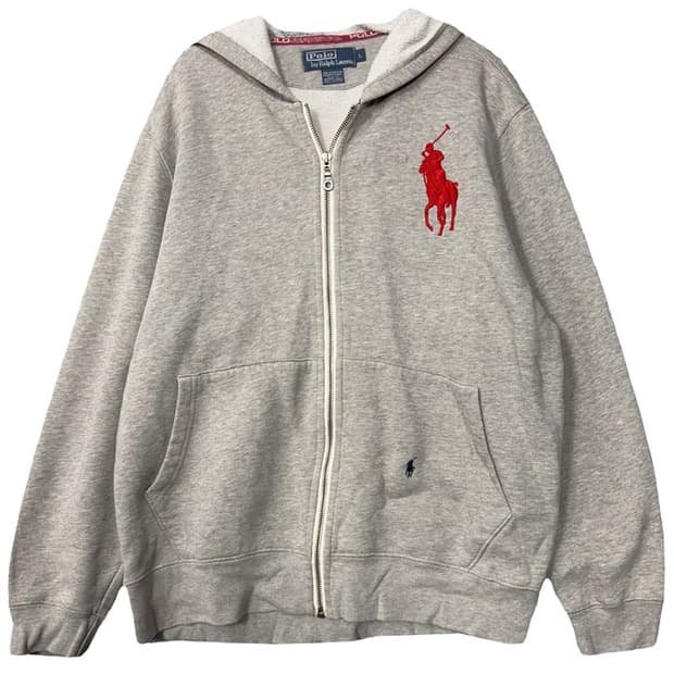 폴로 랄프로렌 빅포니 후드집업 그레이 핑크 로고