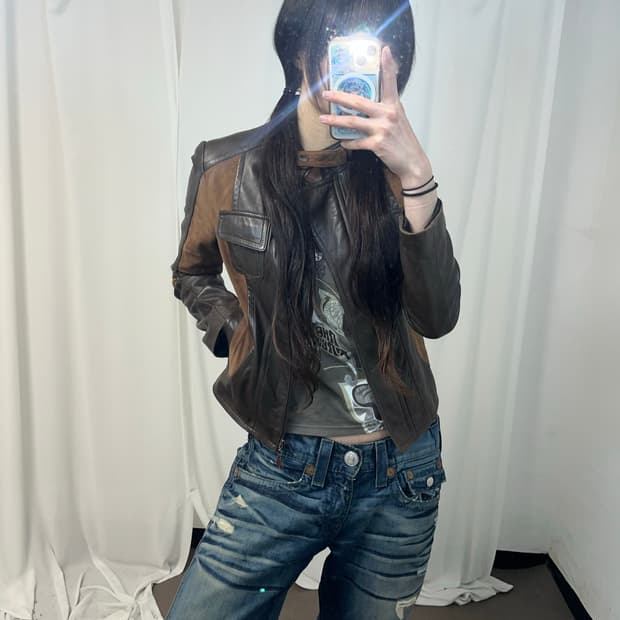 Y2K 브라운 레더 자켓