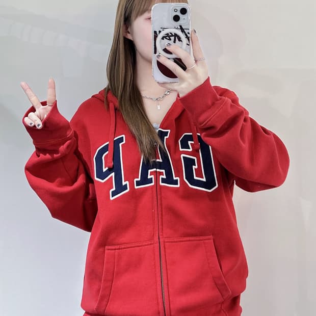 갭 레드 빅로고 후드집업