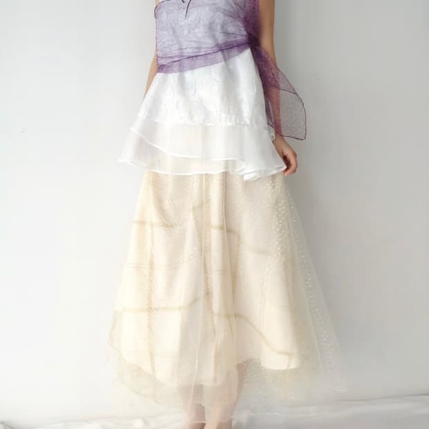 Diagonal pattern glitter tulle skirt 