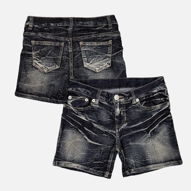 wrinkle fade denim shorts