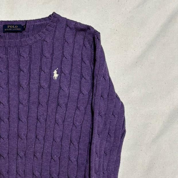 XS 폴로랄프로렌 화이트 포니 코튼 케이블 니트