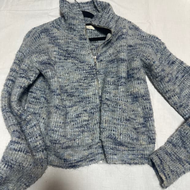 빈티지 블루 믹스 니트 집업 