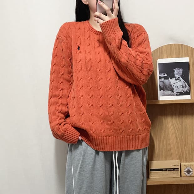 [정품] 폴로 당근 / 네이비포니 꽈배기 니트 [ XL ]