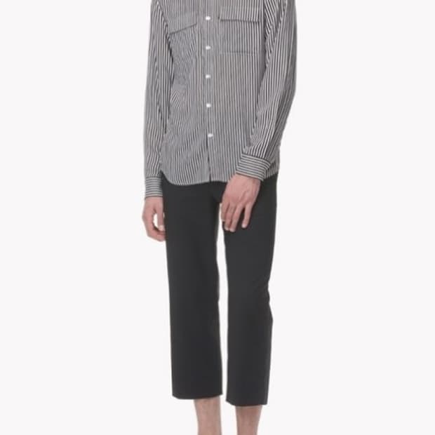 시스템 옴므 차이나 카라 헨리넥 실키 스트라이프 셔츠
