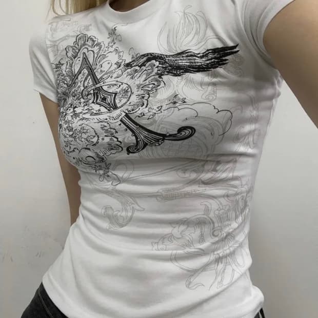 룩혼 y2k white long leeve t-shirts