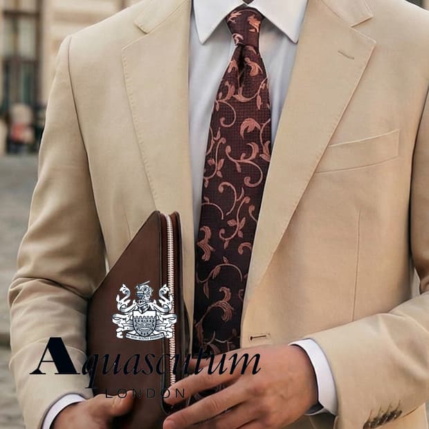 아쿠아스큐텀 실크 버건디 자카드 넥타이 9.9cm A등급 A19660
