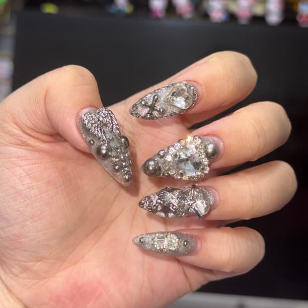 메탈실버 수제네일팁