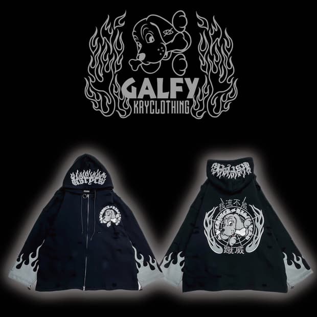 [KRY X GALFY] 콜라보 빅 로고 자수 플레임 후드집업