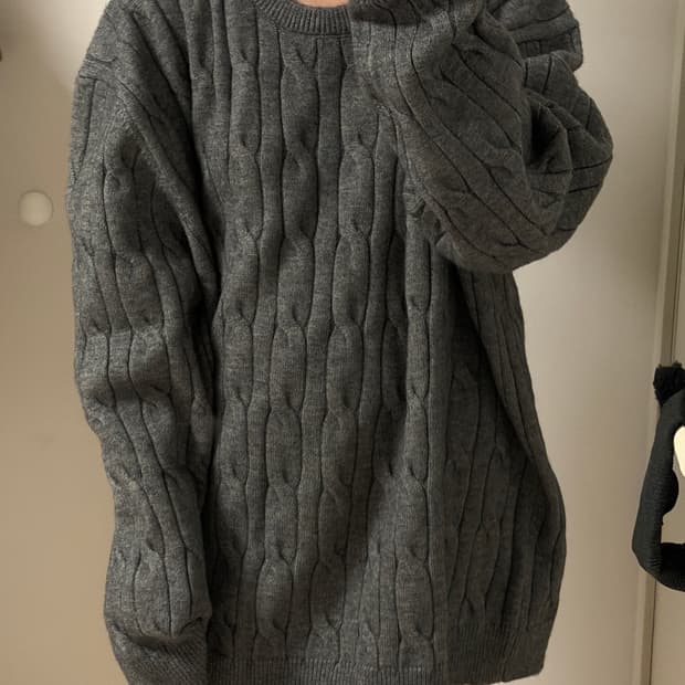 오버핏 꽈배기 니트 그레이