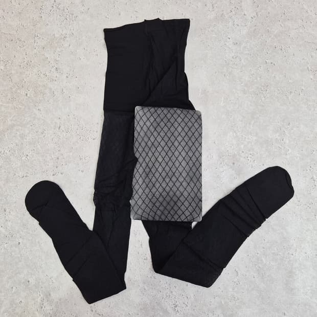 일본 GUNZE 정품 다이아 패턴 블랙 팬티스타킹