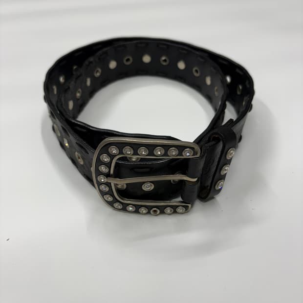 빈티지 크리스탈 버클 플로럴 레더 벨트