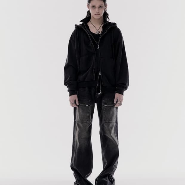 CARGO POCKET DENIM JEANS BLACK