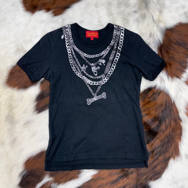 비비안 웨스트우드 바디핏 넥 체인 프린트 티