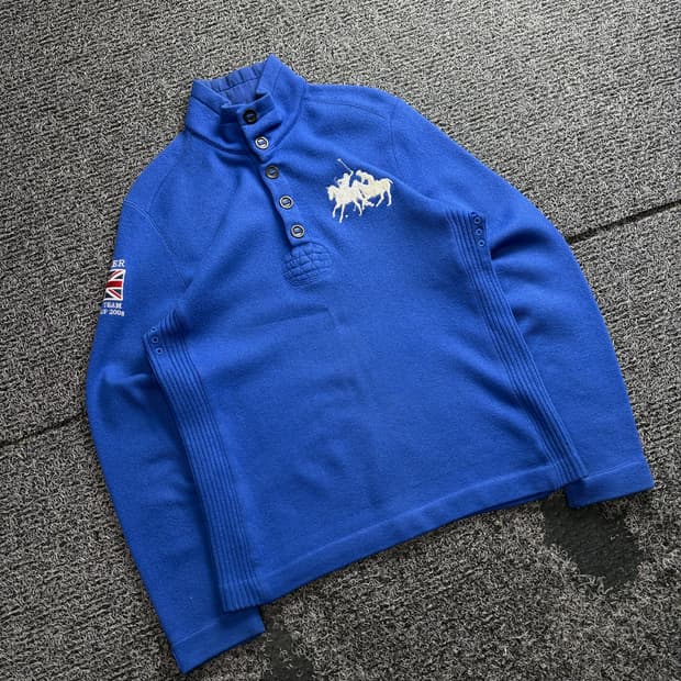 폴로 랄프로렌 아카이브 빅로고 메리노 울 반집업 스웨터 3355