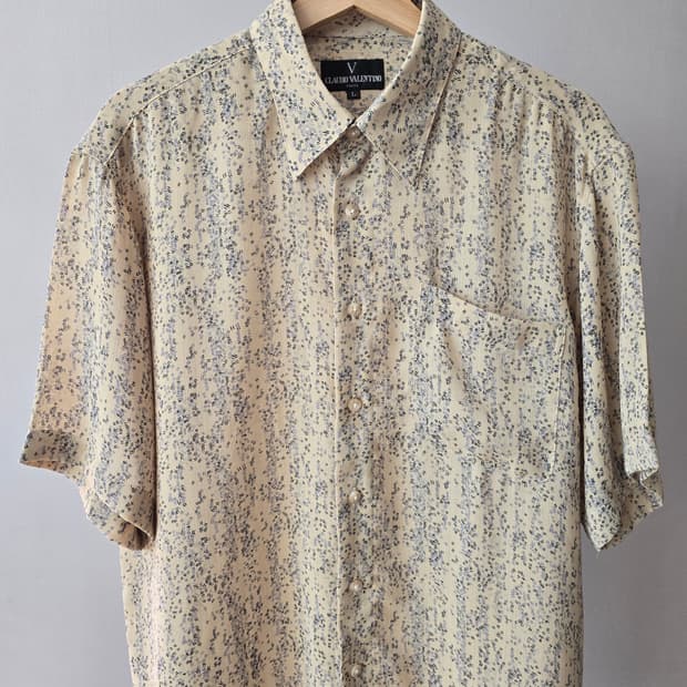 CLAUDIO VALENTINO Paris 크림 패턴 반팔 셔츠 L