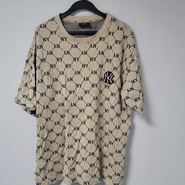 Mlb 2XL 다이아 모노그램 반팔 티셔츠 NY (Beige)