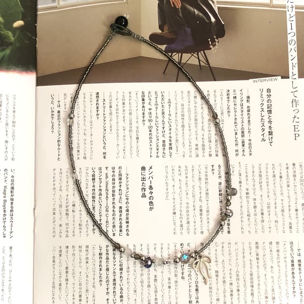 빈티지 핸드메이드 그레이 리본 비즈 목걸이 모리걸 페어리 하구미