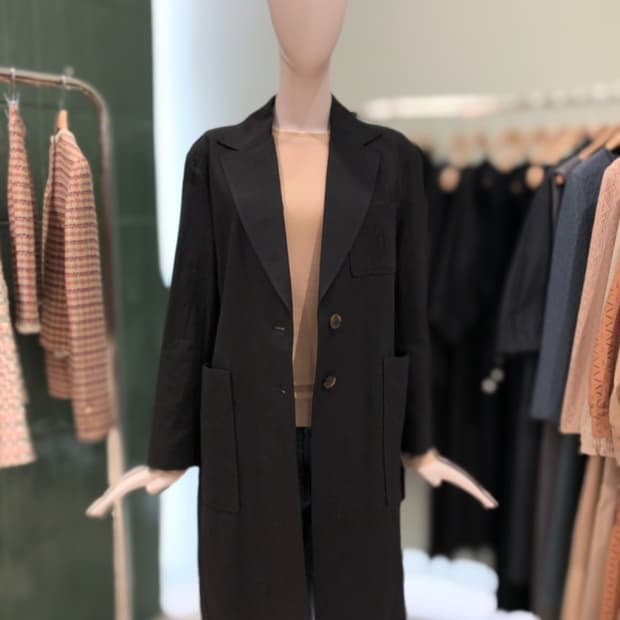 듀엘 포켓 레터링 린넨 롱자켓 55사이즈