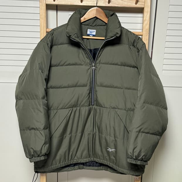 리복 00s 카키 푸퍼 반집업 아노락 패딩 자켓