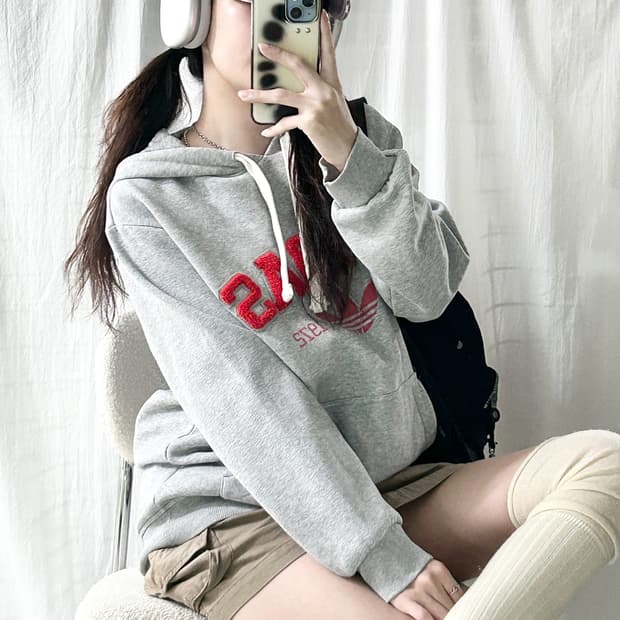 아디다스 부클로고 그레이 후드