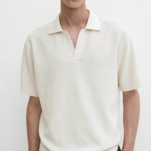 마시모두띠 / 패브릭 디테일 니트 폴로 셔츠 / 화이트 XL