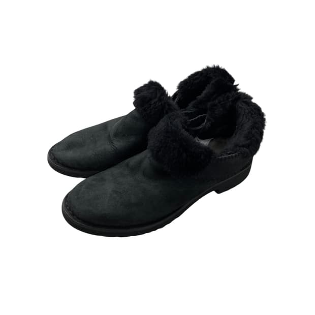 ugg black fur flat shoes