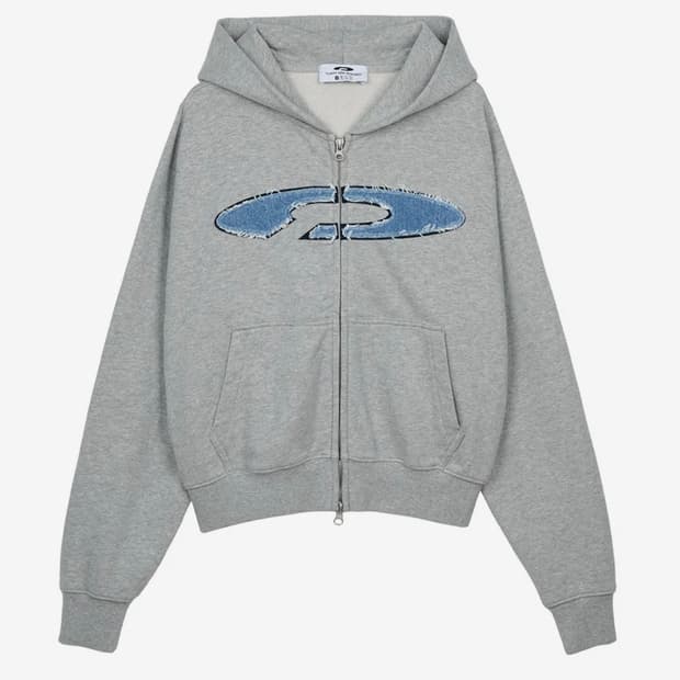 Disk Logo Denim Applique Zip-Up 후드집업