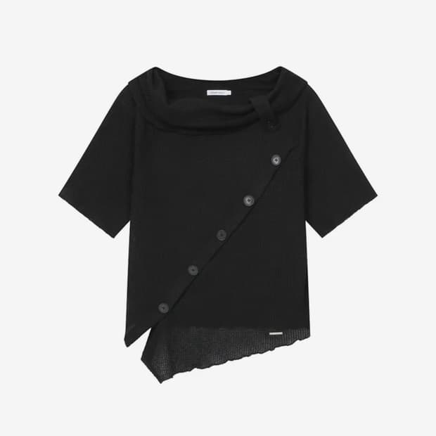미세키서울 Diagonal crochet knit top BLACK레이