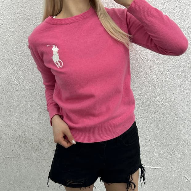 폴로 랄프로렌 화이트 빅포니 딸기맛 앙고라 브이니트 M