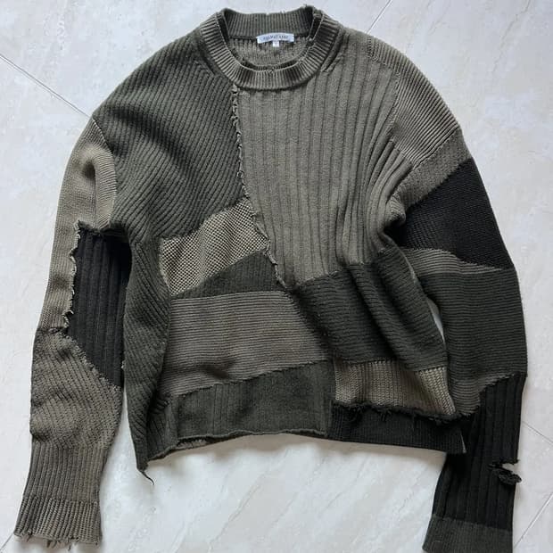 헬무트랭 디스트레스드 패치워크 니트