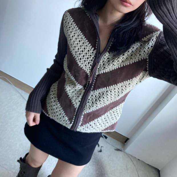 빈티지 스웨이드 레이스 집업