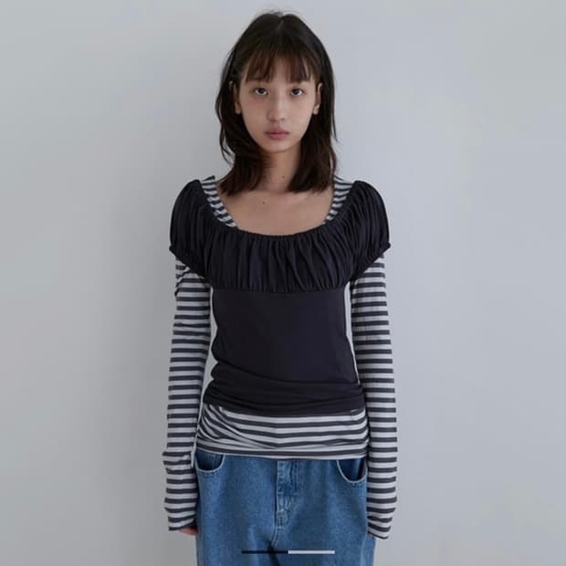 노컨텐츠 셔링 레이어드 스트라이프 티셔츠(세트)