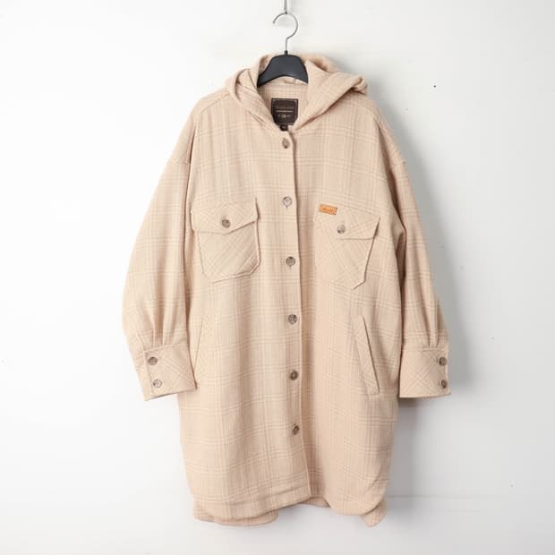 55/써스데이아일랜드 오버핏 후드 체크 셔츠자켓