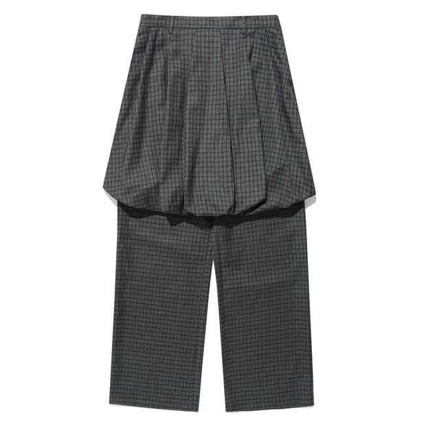 나이스고스트클럽 체크 벌룬 레이어드 스커트 팬츠 차콜