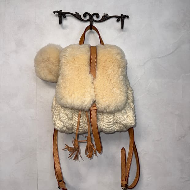 Ivory lamb fur wool knit backpack