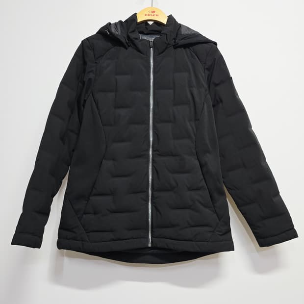 밀레 블랙 후드 구스다운패딩 자켓 100
