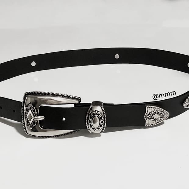 [Unisex] 엠블럼 장식 웨스턴 가죽 벨트