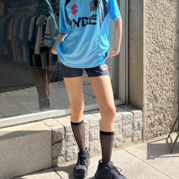 웰빙익스프레스 Oversized Mesh Jersey Top 져지 반팔