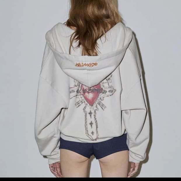 Beaded Saint Hoodie Zip-Up Dirty White