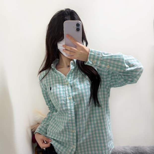 폴로 랄프로렌 핀터깔 청록 체크 셔츠(xl)